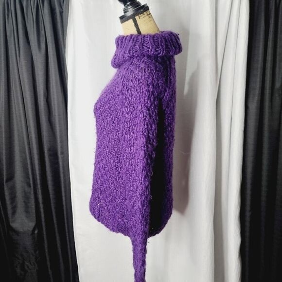 Chelsea & Theodore Purple Chunky Loose Knit Rolled Turtleneck Sweater - Picture 3 of 11